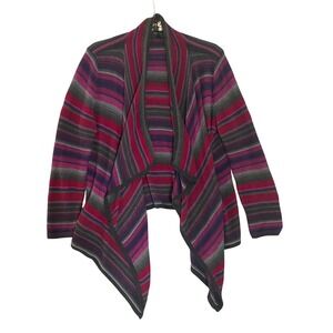 Lauren Ralph‎ Lauren Cardigan Open Front Striped Cotton Blend Gray Purple Pink M